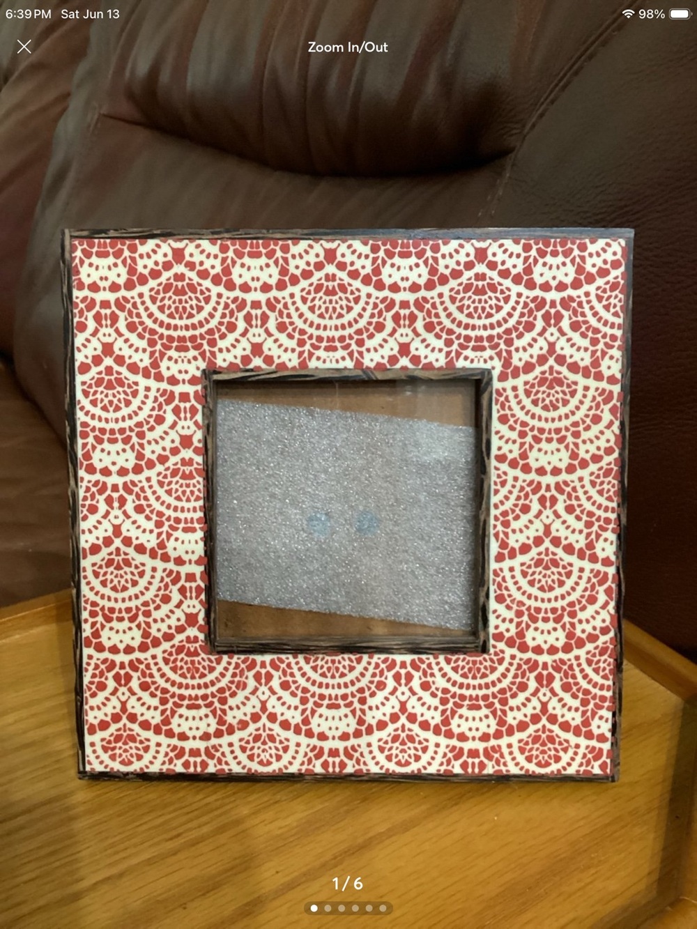 Decorative Burnt Orange and Cream Patterned Square Wood Picture Frame
